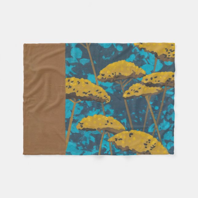 Golden Yarrow Garden with Blue Background Fleece Blanket (Front (Horizontal))