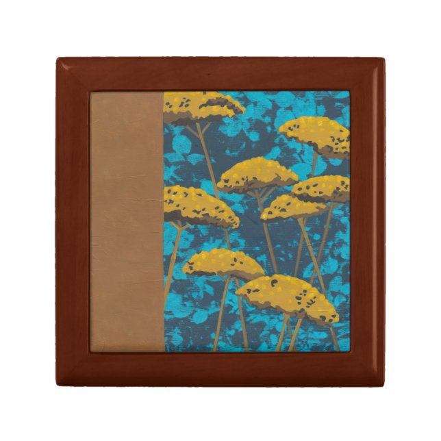 Golden Yarrow Garden with Blue Background Gift Box (Front)