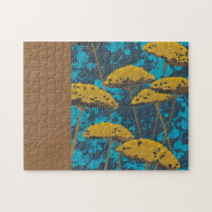Golden Yarrow Garden with Blue Background Jigsaw Puzzle