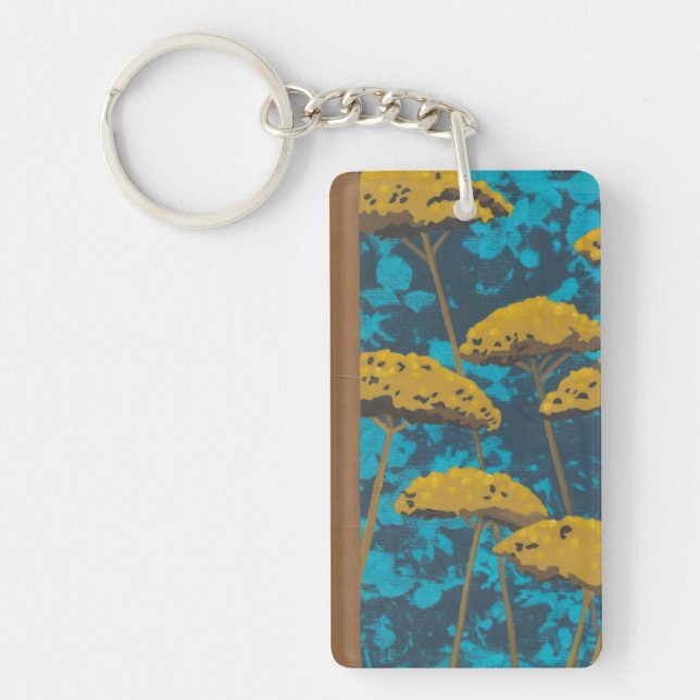 Golden Yarrow Garden with Blue Background Keychain (Front)