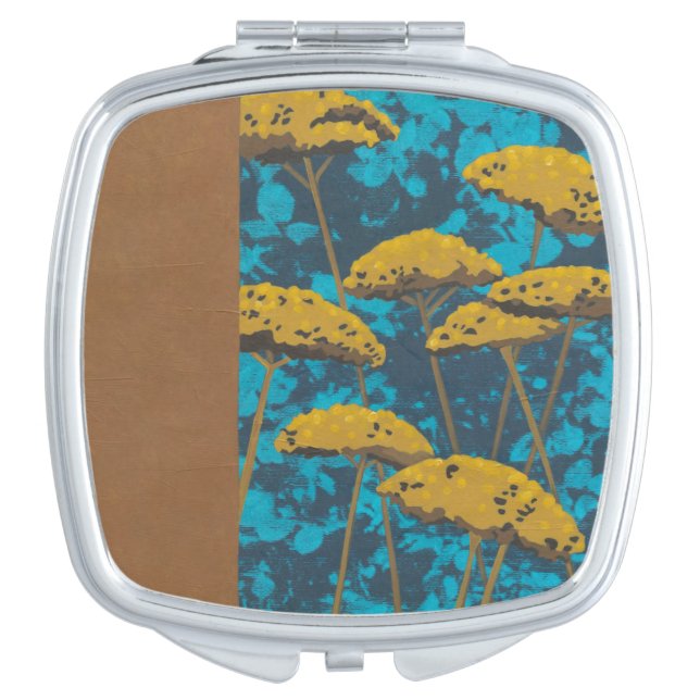 Golden Yarrow Garden with Blue Background Mirror For Makeup (Front)