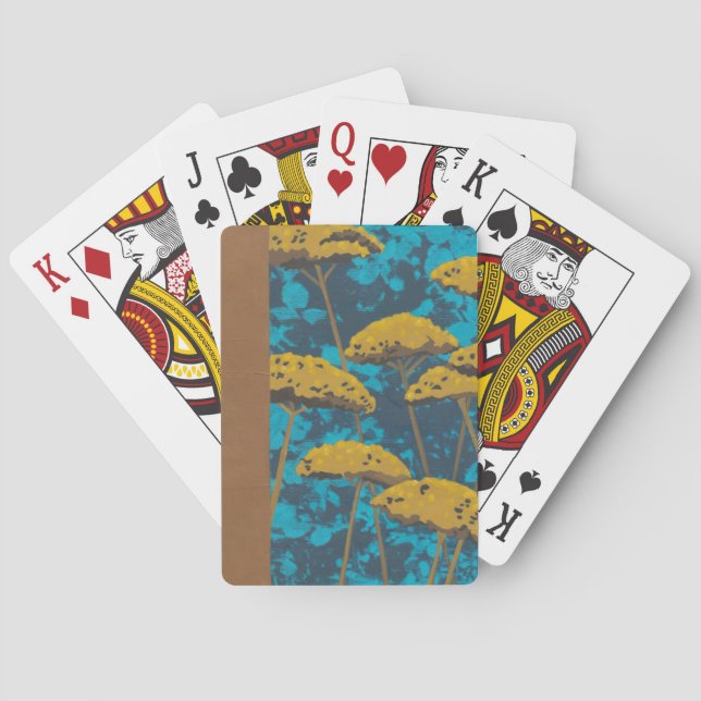 Golden Yarrow Garden with Blue Background Poker Cards (Back)