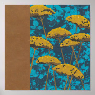 Golden Yarrow Garden with Blue Background Poster