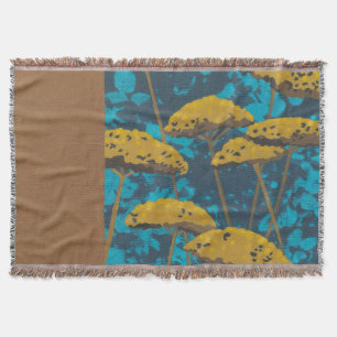 Golden Yarrow Garden with Blue Background Throw Blanket
