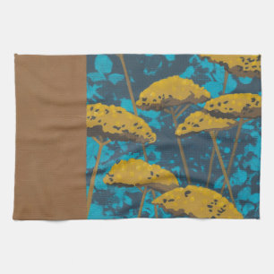 Golden Yarrow Garden with Blue Background Towel