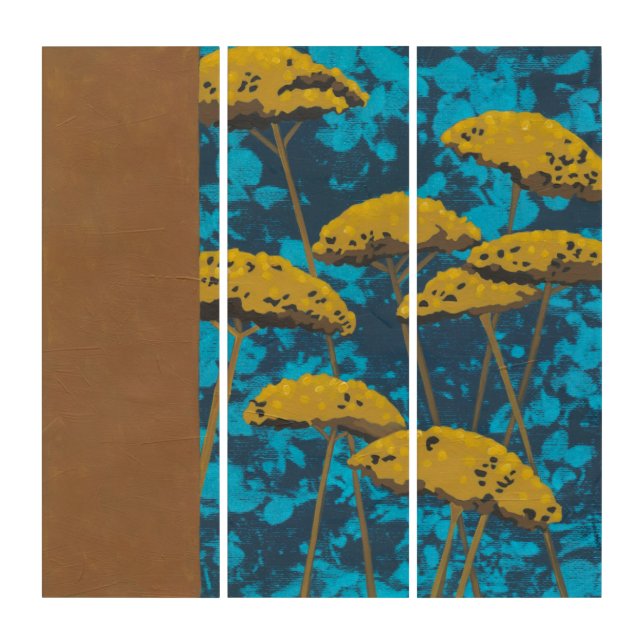 Golden Yarrow Garden with Blue Background Triptych (Front)