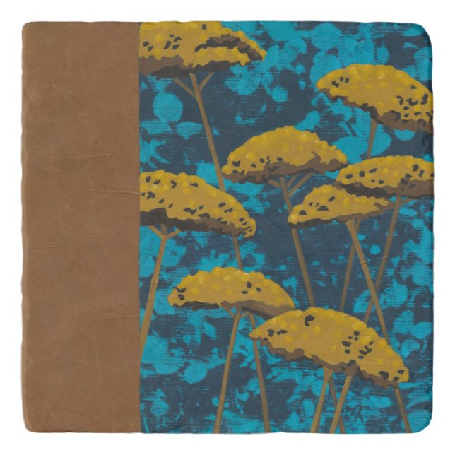 Golden Yarrow Garden with Blue Background Trivet (Front)