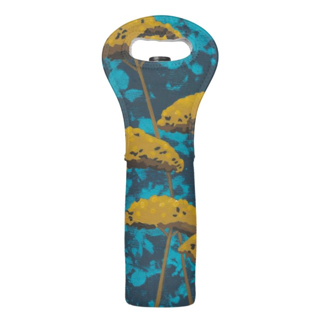 Golden Yarrow Garden with Blue Background Wine Bag (Back)