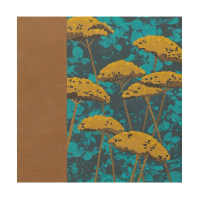 Golden Yarrow Garden with Blue Background Wood Wall Art (Front)