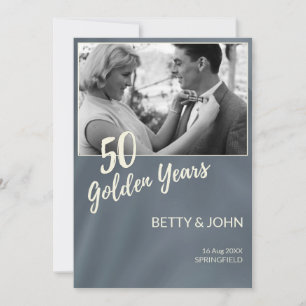 Golden Years – Blue Photo Anniversary Invitation