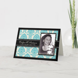 Golden Years Damask Birthday CARD Invite (aqua)