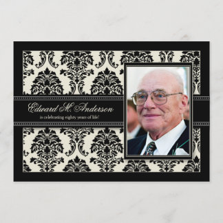 Golden Years Damask Birthday Party Invite (black)