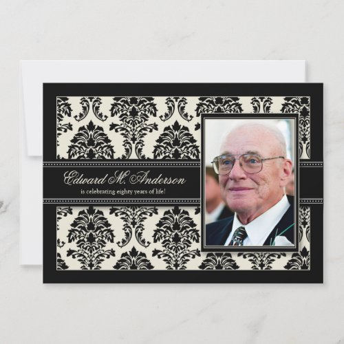 Golden Years Damask Birthday Party Invite (black)