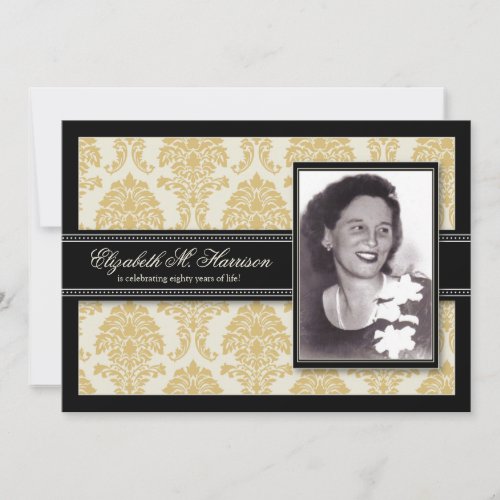 Golden Years Damask Birthday Party Invite (gold)