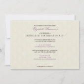 Golden Years Damask Birthday Party Invite (lilac) (Back)