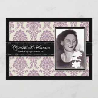 Golden Years Damask Birthday Party Invite (lilac)