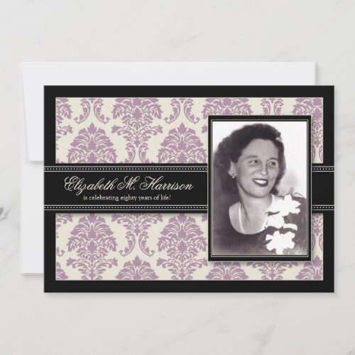 Golden Years Damask Birthday Party Invite lilac
