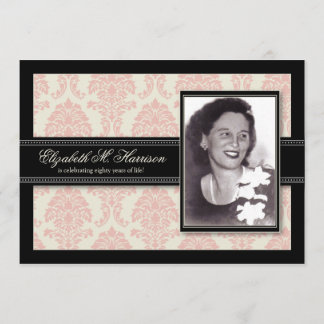 Golden Years Damask Birthday Party Invite (pink)