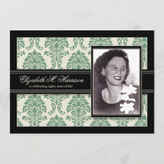 Golden Years Damask Birthday Party Invite (sage)
