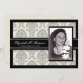 Golden Years Damask Birthday Party Invite (silver) (Front/Back)