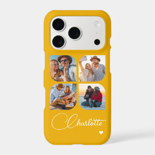 Golden Yellow 4 Photo Personalized Name iPhone 17 Pro Case