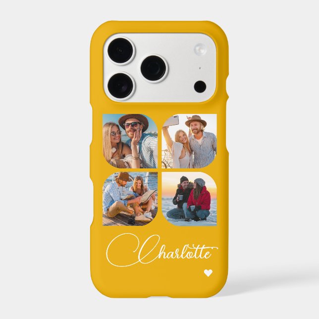 Golden Yellow 4 Photo Personalized Name Case-Mate iPhone Case (Back)