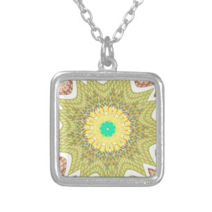 Golden Yellow African ethnic tribal pattern Art  Silver Plated Necklace