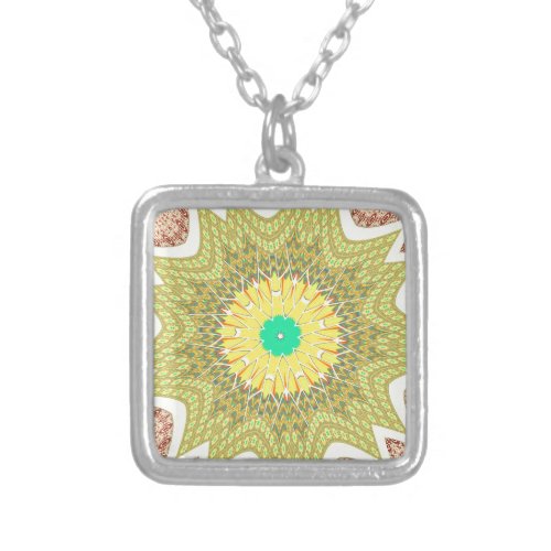 Golden Yellow African ethnic tribal pattern Art  Silver Plated Necklace