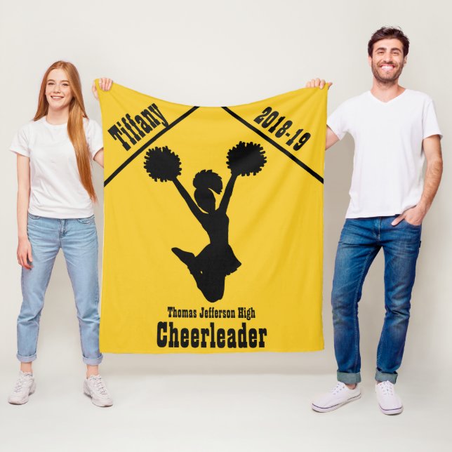 Golden Yellow and Black Cheerleader Fleece Blanket (In Situ)