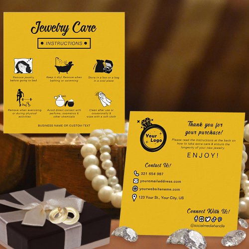 Golden Yellow and Black Modern Jewelry Care Tips  Enclosure Card