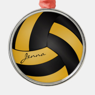 Golden Yellow and Black Personalize Volleyball Metal Ornament