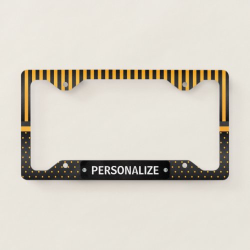 Golden Yellow and Black Polka Dot Stripes License Plate Frame