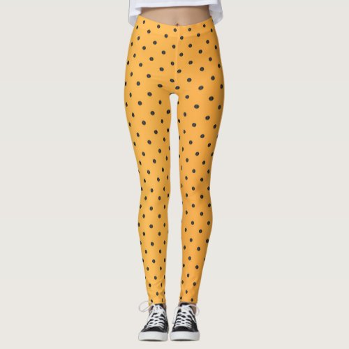 Golden Yellow and Black Polka Dots Leggings