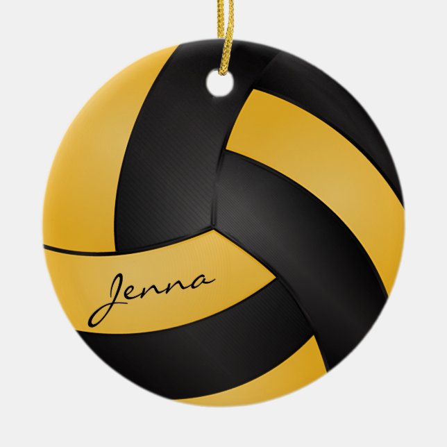 Golden Yellow and Black Volleyball | DIY Name Ceramic Ornament (Front)