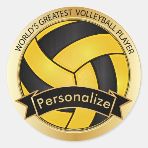 Golden Yellow and Black Volleyball  DIY Name Classic Round Sticker