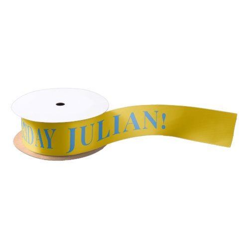 Golden Yellow and Blue Simple Text Happy Birthday Satin Ribbon