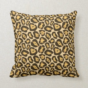 Golden Yellow and Brown Jaguar Animal Print Throw Pillow