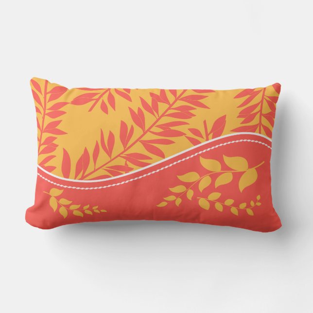 Golden Yellow and Coral Cabana Collection Monogram Outdoor Pillow (Front)