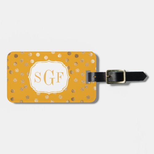 Golden Yellow and Gold Glitter City Dots Monogram Luggage Tag