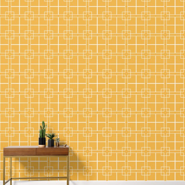 Golden yellow and ivory crosses small pattern wallpaper  (Hallway)