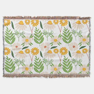 Golden yellow and ivory white floral pattern throw blanket