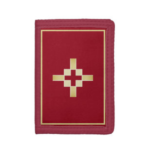 Golden yellow and red crosses tri-fold wallet