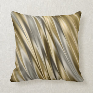 Golden yellow and silver grey satin style stripes throw pillow