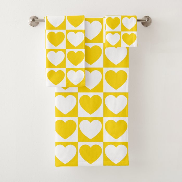 Golden Yellow and White Checkered Pattern With Hearts