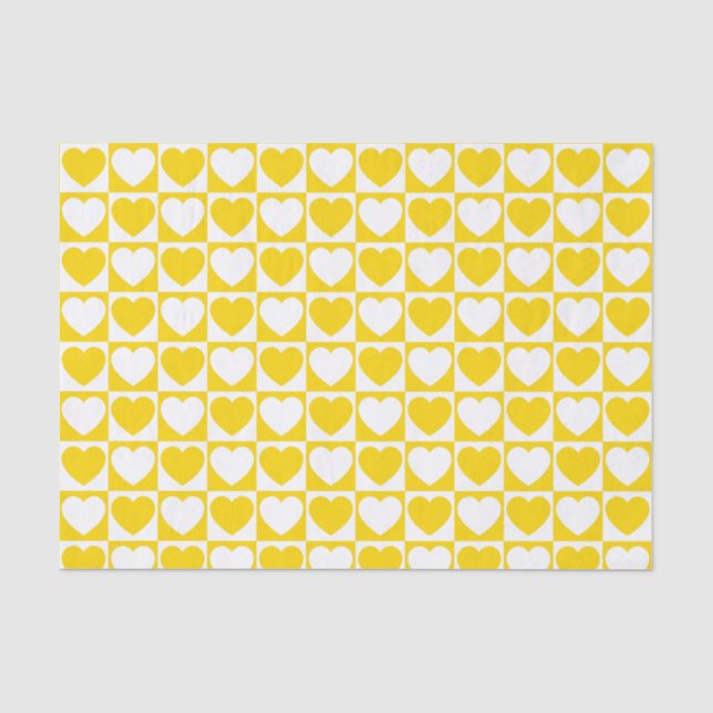 Golden Yellow and White Checkered With Hearts Tissue Paper (Front)