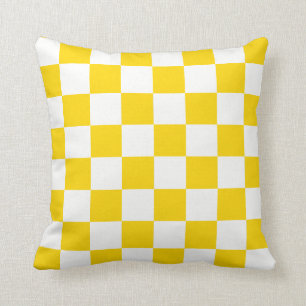 Golden Yellow and White Checks Throw Pillow