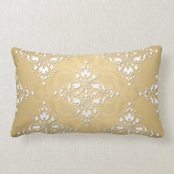 Golden Yellow And White Damask Pattern Lumbar Pillow by MHDesignStudio at Zazzle