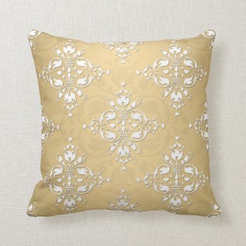 Golden Yellow And White Damask Pattern Throw Pillow by MHDesignStudio at Zazzle