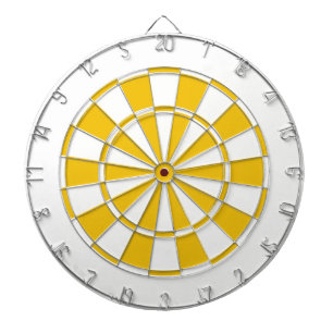 golden yellow and white dart board