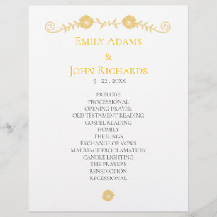 Golden Yellow and White Floral Wedding Program